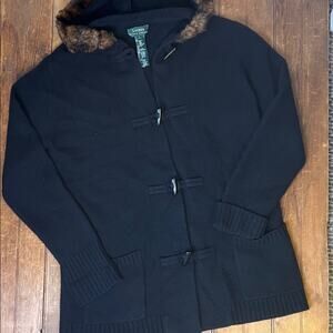 Vintage womens Ralph Lauren Black Sweater Coat wool cashmere angora size large